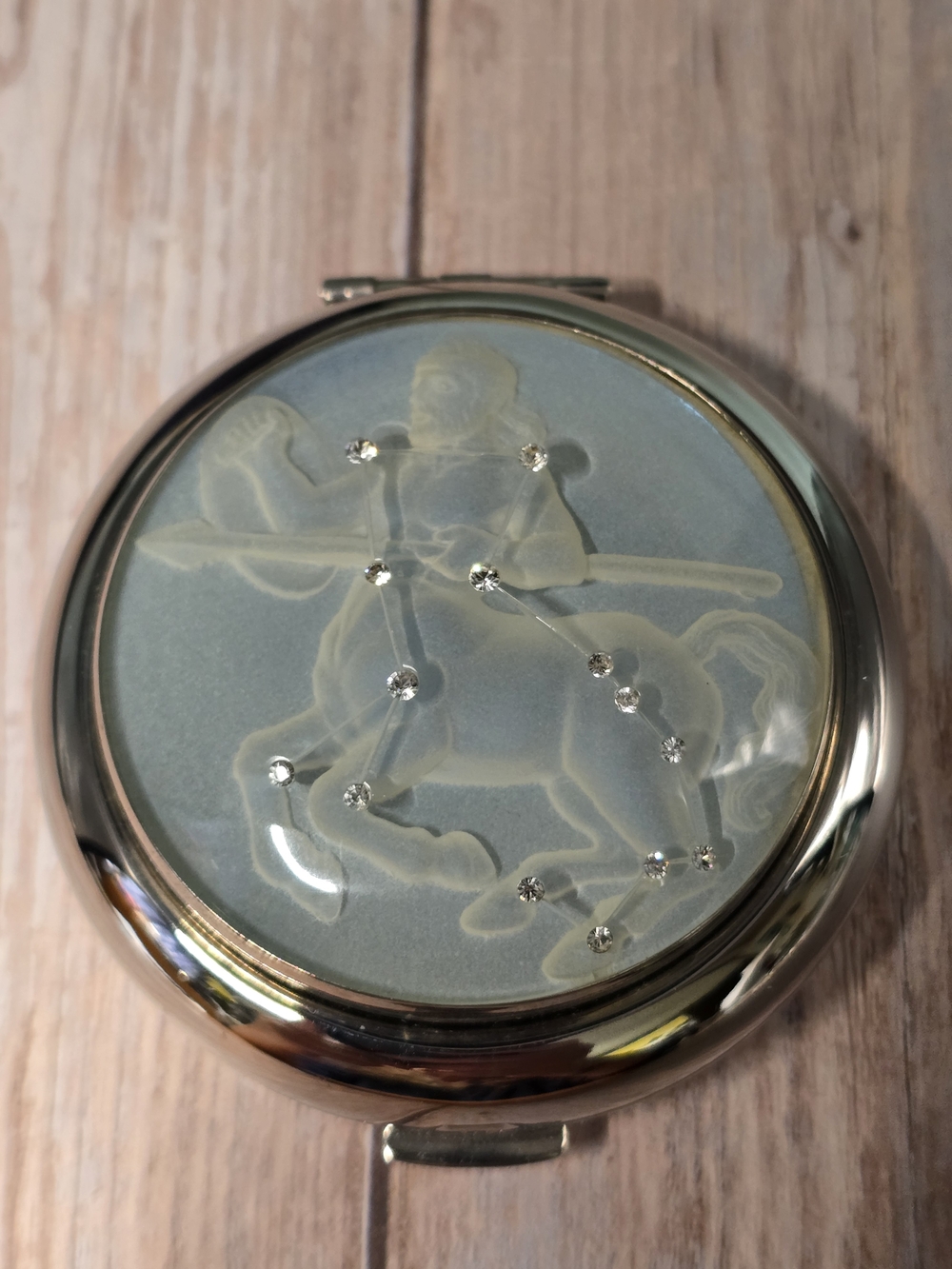 Zodiac Taurus Compact Mirror with Rhinestones Vintage